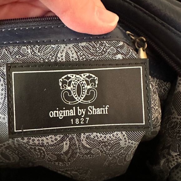 Sharif Original by Sharif dark blue leather and snake print satchel bag - Picture 12 of 14